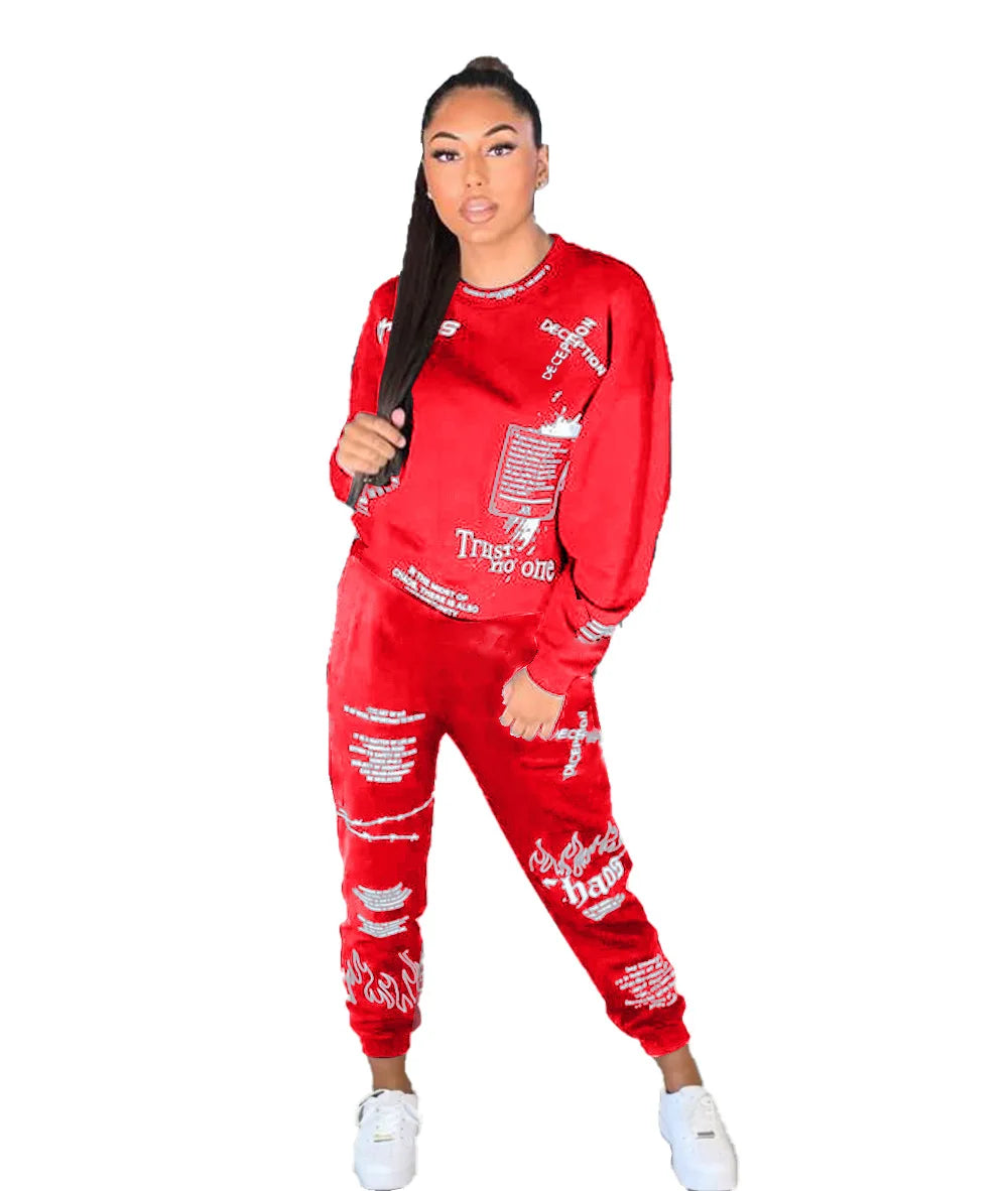 Women Tracksuit 2 Pieces Set Autumn Letter Printed Oversized Hoodies Sweatshirt Pants Suit Sweatpants Outfits Matching Sets