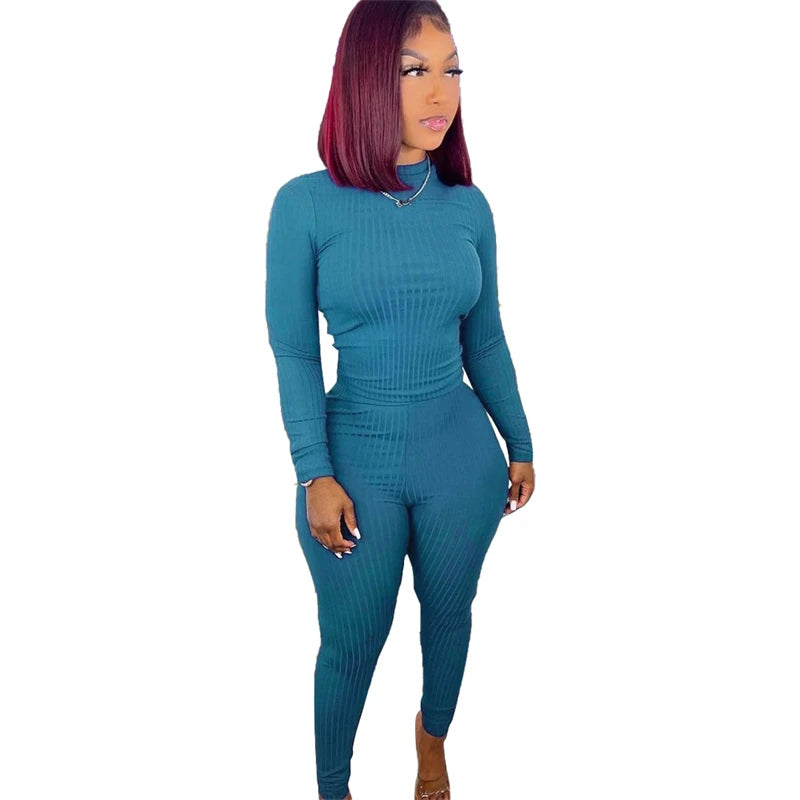 Ribbed Long Sleeve Top + Leggings  2-Piece Set