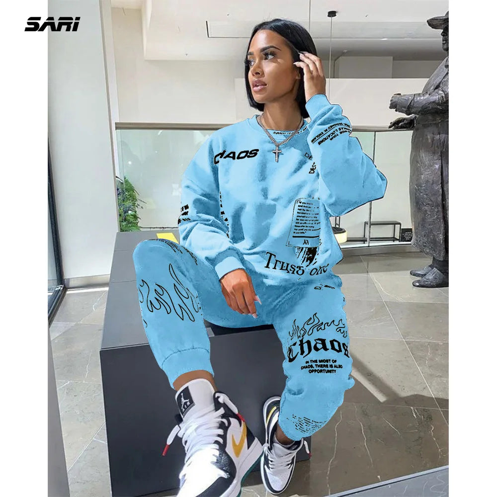 Women Tracksuit 2 Pieces Set Autumn Letter Printed Oversized Hoodies Sweatshirt Pants Suit Sweatpants Outfits Matching Sets