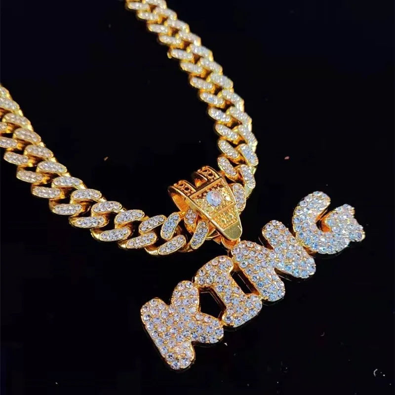 "KING" or "QUEEN" Letter Pendant Miami Cuban Iced Out Chain