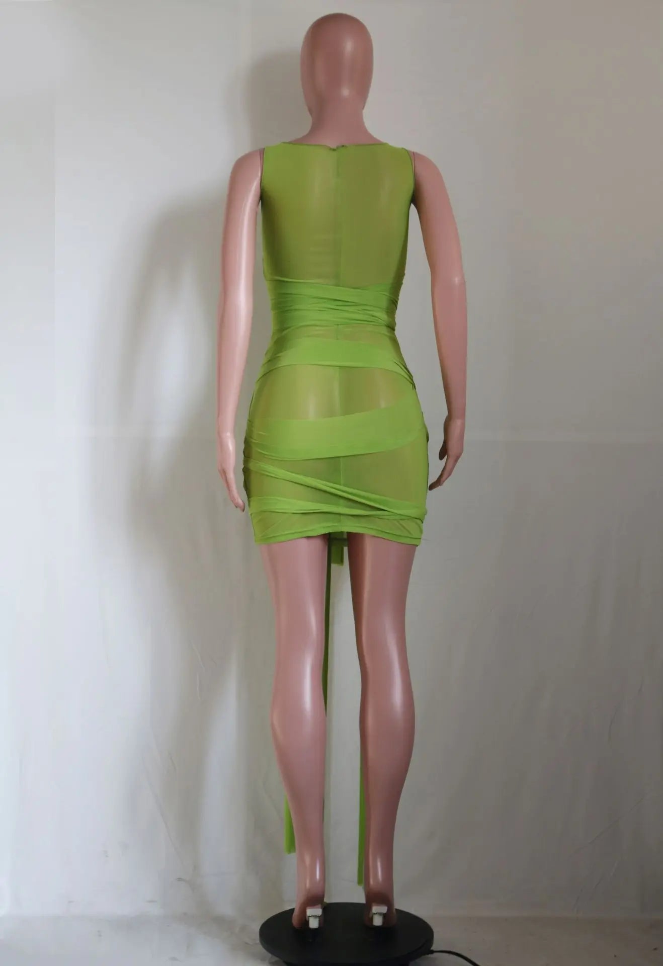 Sleeveless Bandage Criss-Cross Hollow-Out Design Transparent Mesh Mini Club Party/Prom Dress