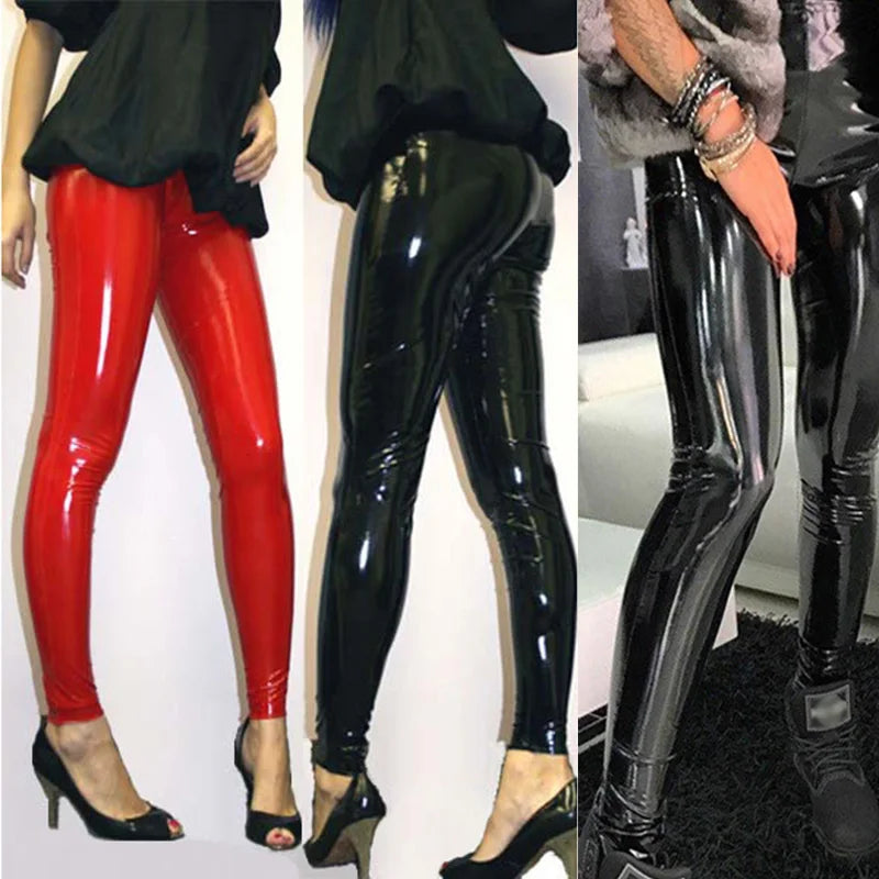 Faux Leather High Waist Women's Elastic Skinny Push Up Leggings