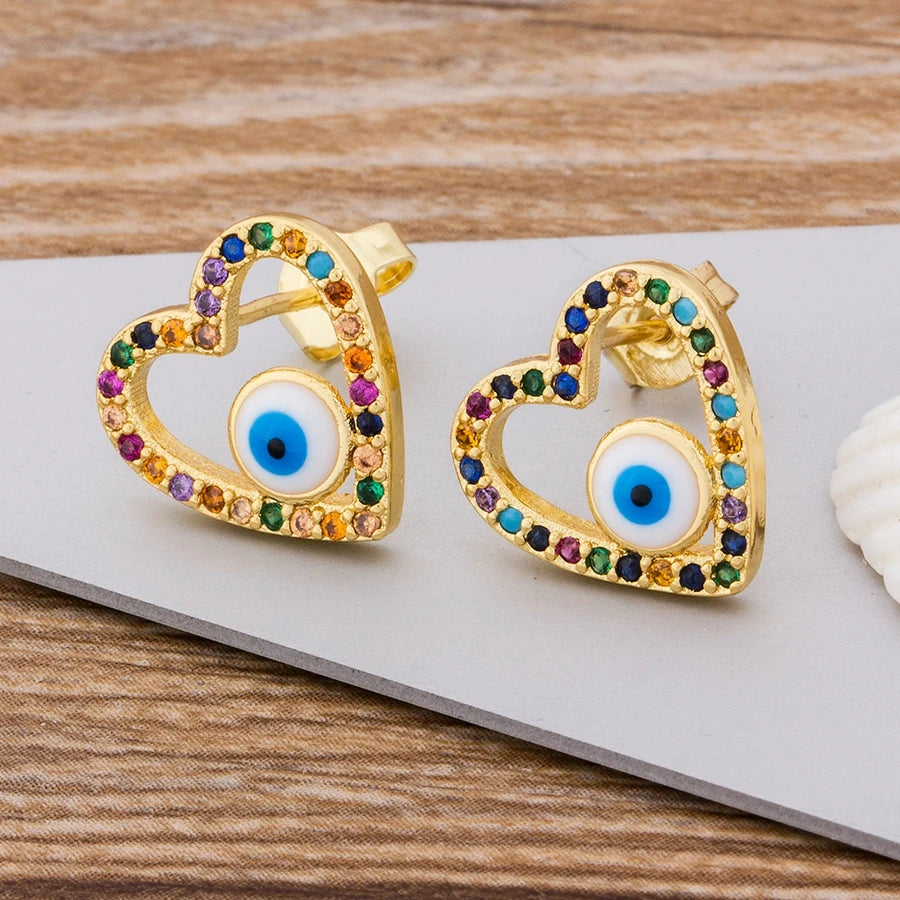 Rainbow Cross Gold Color Micro Paved CZ Earrings