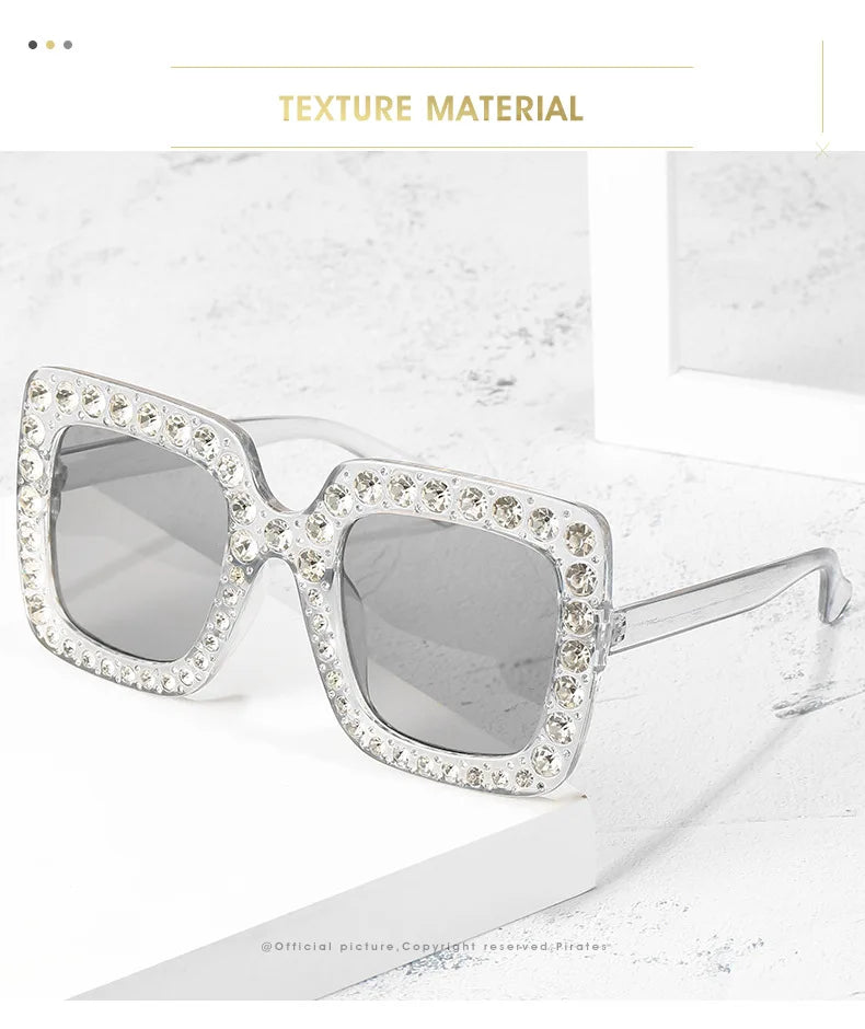 Oversized Square Rhinestone Diamond Women's UV400 Sunglasses