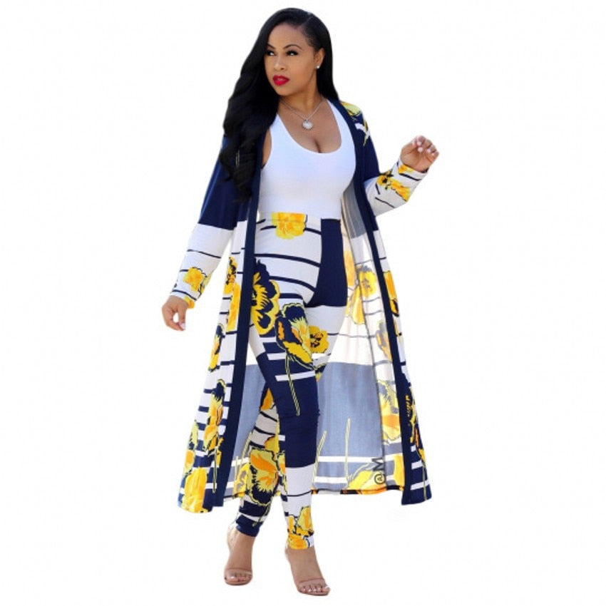 Tie Dye/Printed/Geometric Long Sleeve Maxi Jacket + Elastic Leggings Plus Size 2-Piece Set