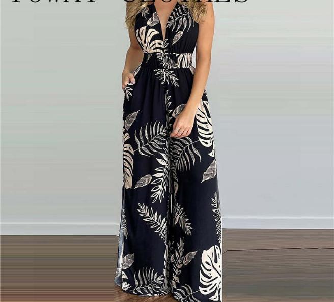 V-Neck Spaghetti Strap Open Back Sleeveless Floor-Length Jumpsuit