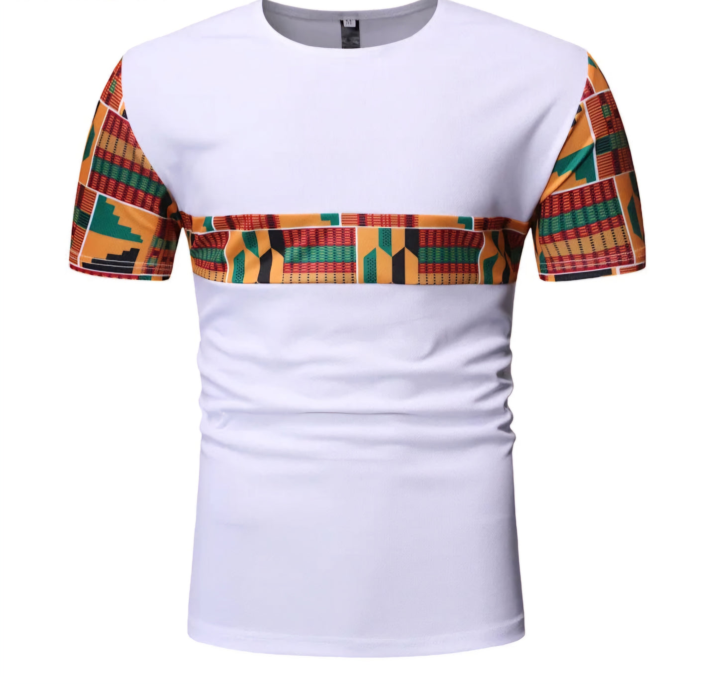 Geometric Patchwork Dashiki Print Men's Short Sleeve T-Shirt