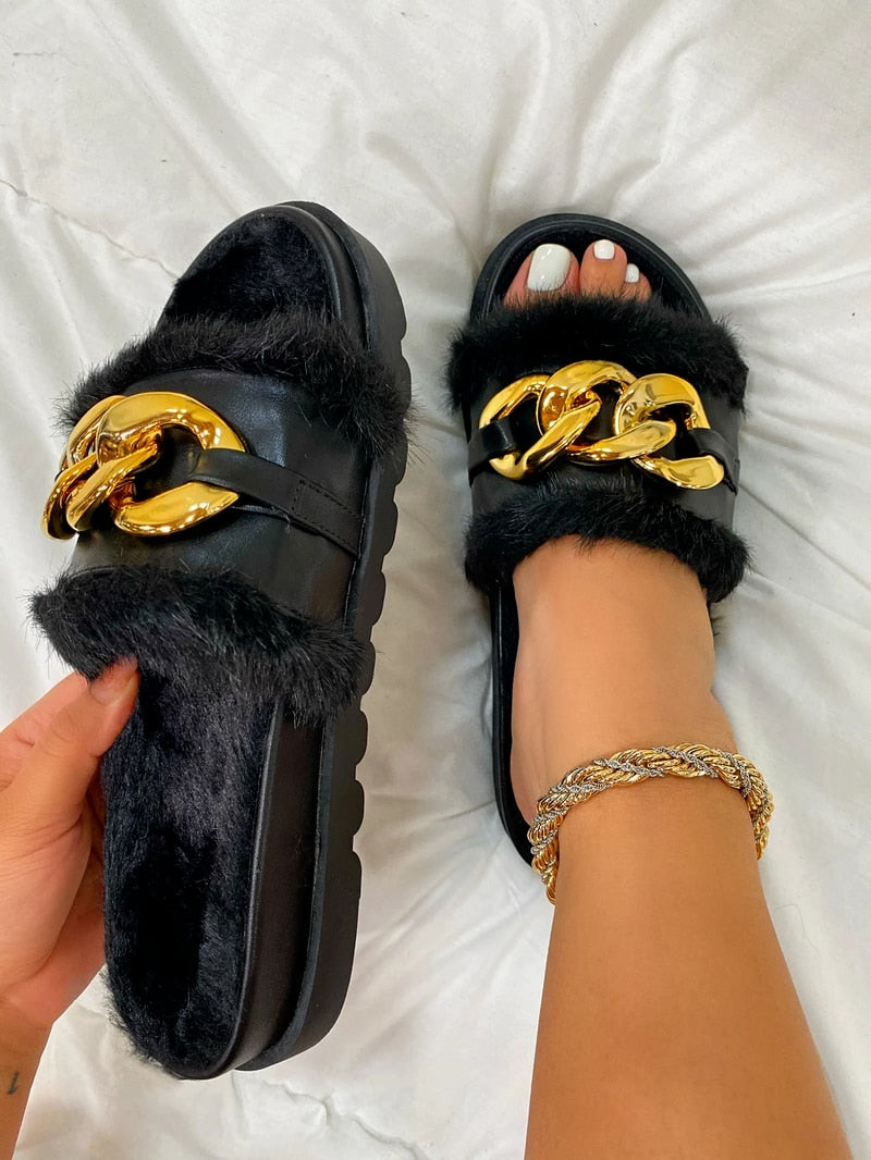 Open Toe Metal Chain Slides