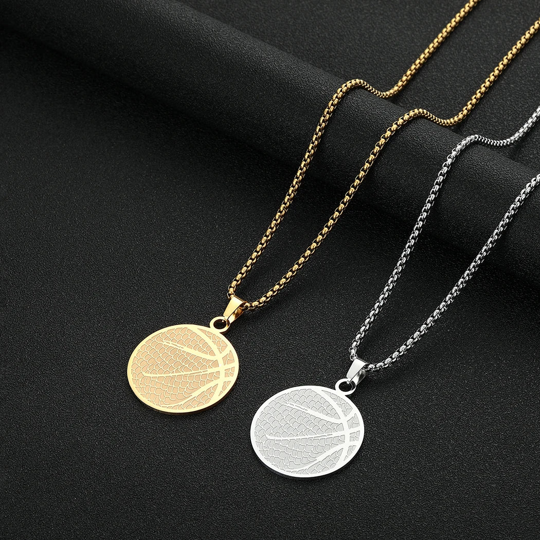 Basketball Pendant Gold/Silver Stainless Steel Basketball Pendant Chain Necklace