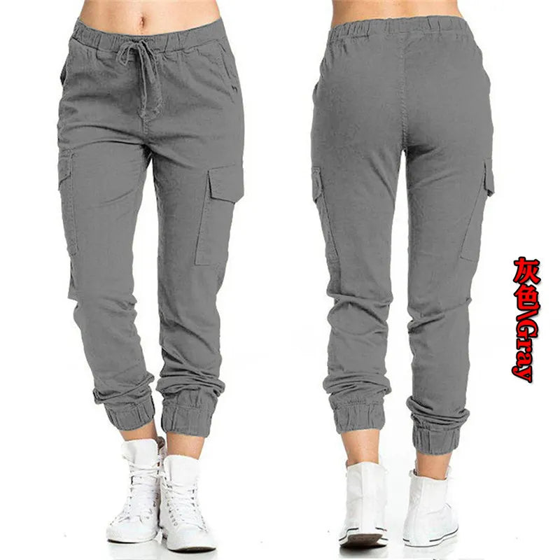 Multi-Pocket Drawstring Elastic Waist Women's Skinny Cargo Sweatpants