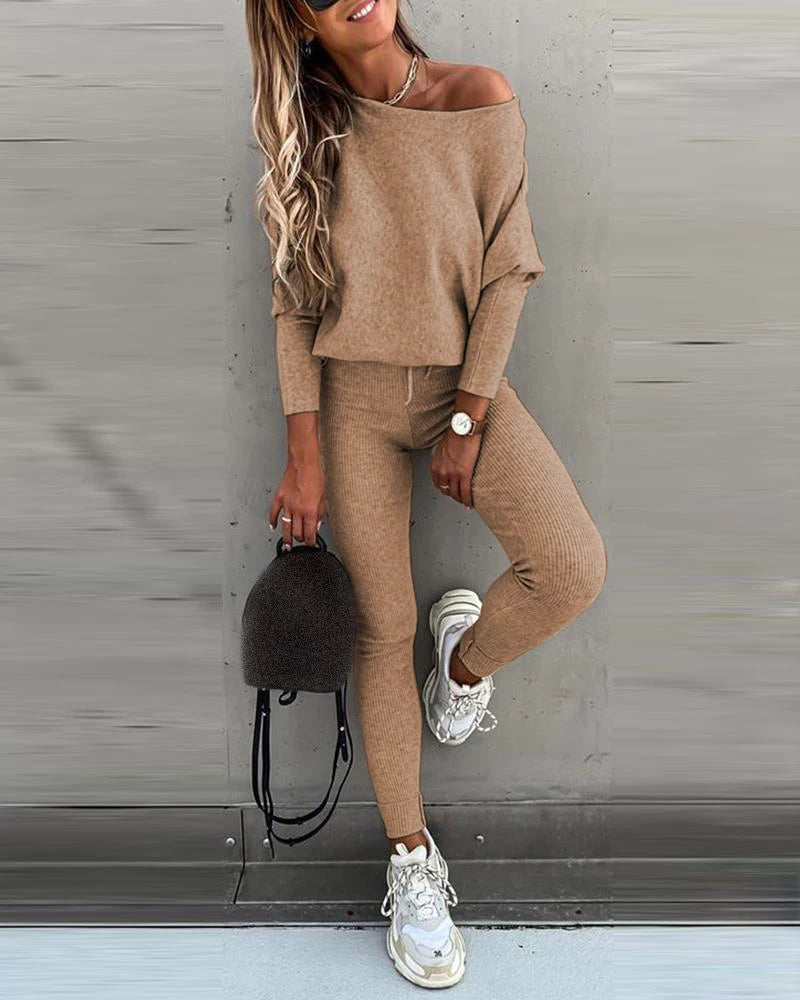 Pullover Top + Leggings Fitness 2-Piece Set