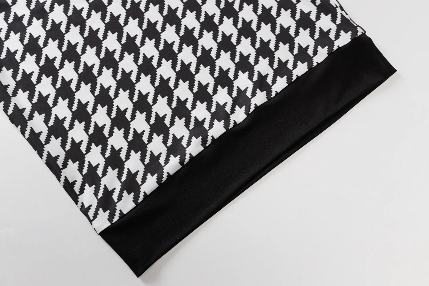 Black/White Houndstooth Print Long Sleeve Bodycon Streetwear Midi Dress