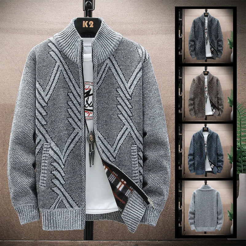 Men's Wool Casual Zipper Cardigan Sweater Jacket