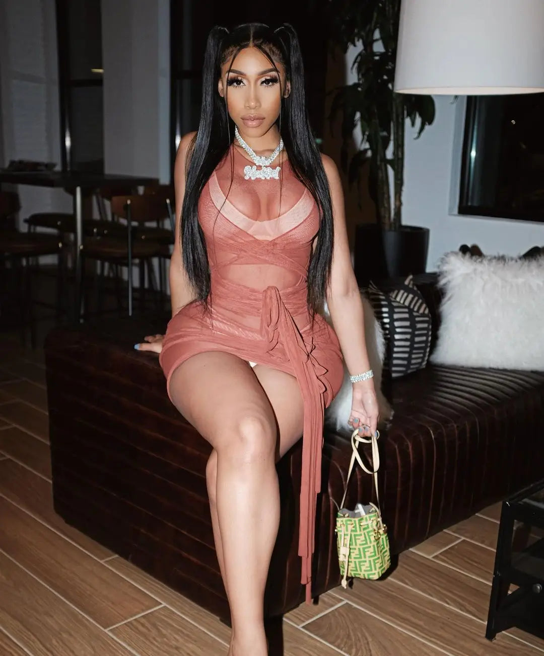 Sleeveless Bandage Criss-Cross Hollow-Out Design Transparent Mesh Mini Club Party/Prom Dress