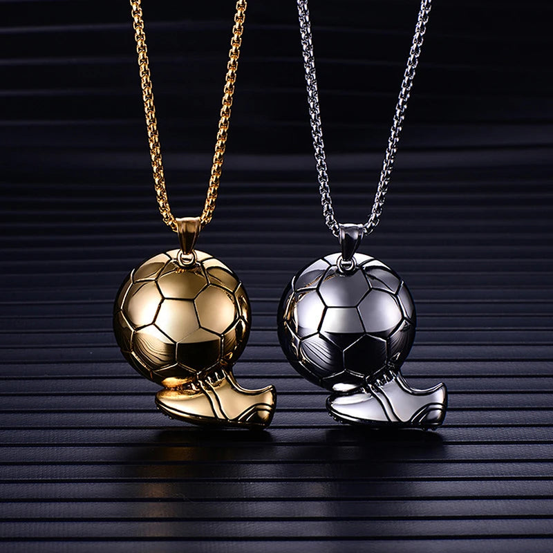 Metal Soccer Ball w/ Shoe Pendant Necklace Chain