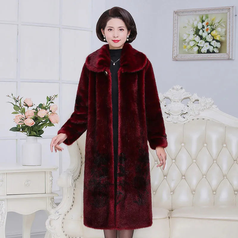 Faux Mink Fur Patchwork Women's Full Pelt Thick Trenchcoat