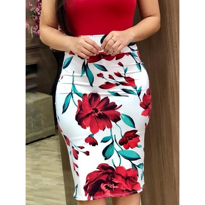 Tropical/Floral/Striped Bodycon Pencil Midi Office Dress