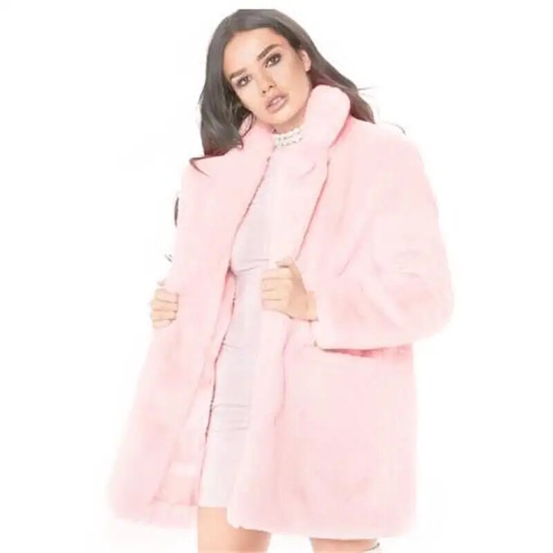 Faux Fur 3/4 Length Plus Size Ladies Loose Wool Coat to 4X