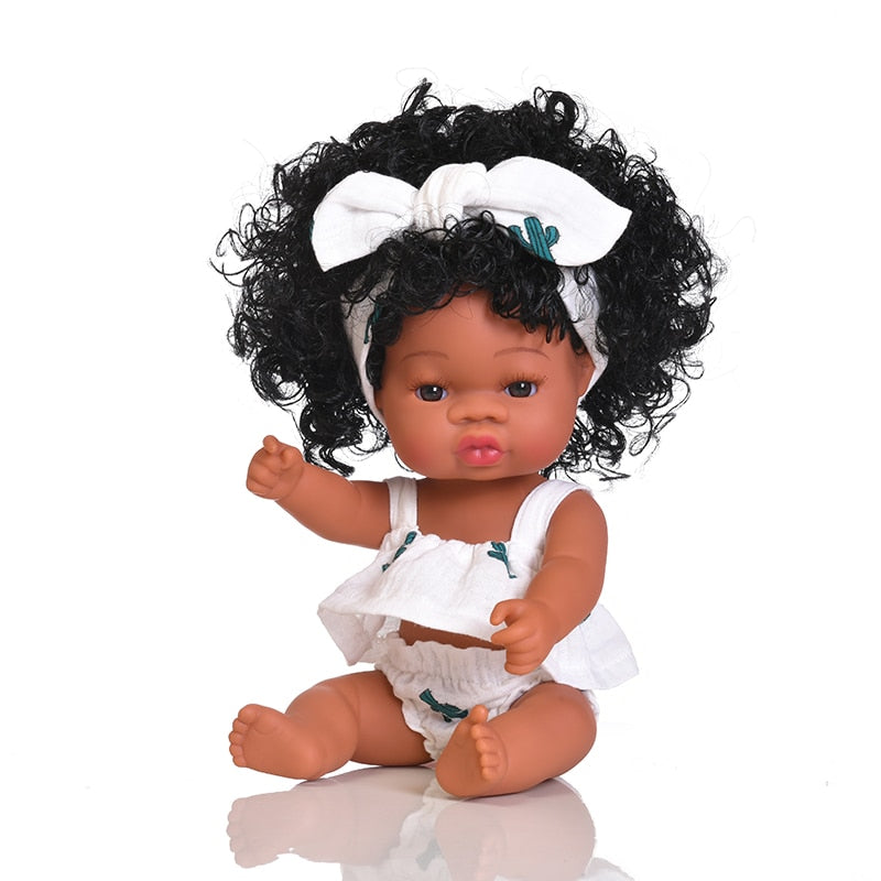 35cm African Black Girl Handmade Silicone Doll