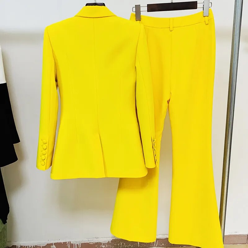 Runway Designer Women's Single Button Blazer + Flare Pants Suit