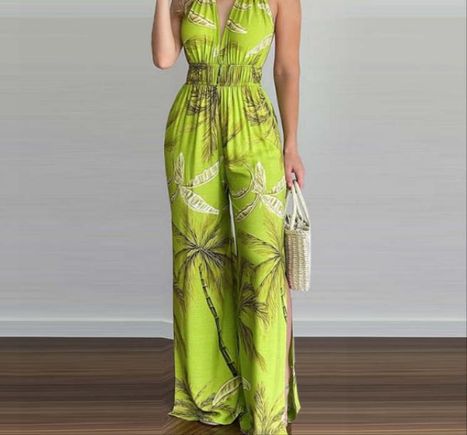 V-Neck Spaghetti Strap Open Back Sleeveless Floor-Length Jumpsuit