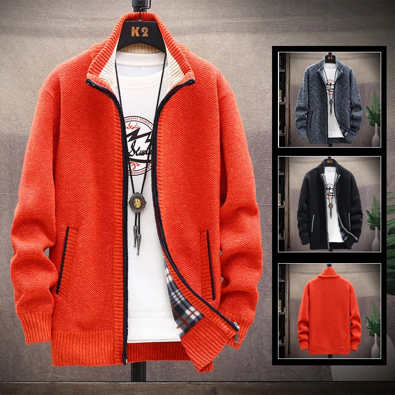 Men's Wool Casual Zipper Cardigan Sweater Jacket