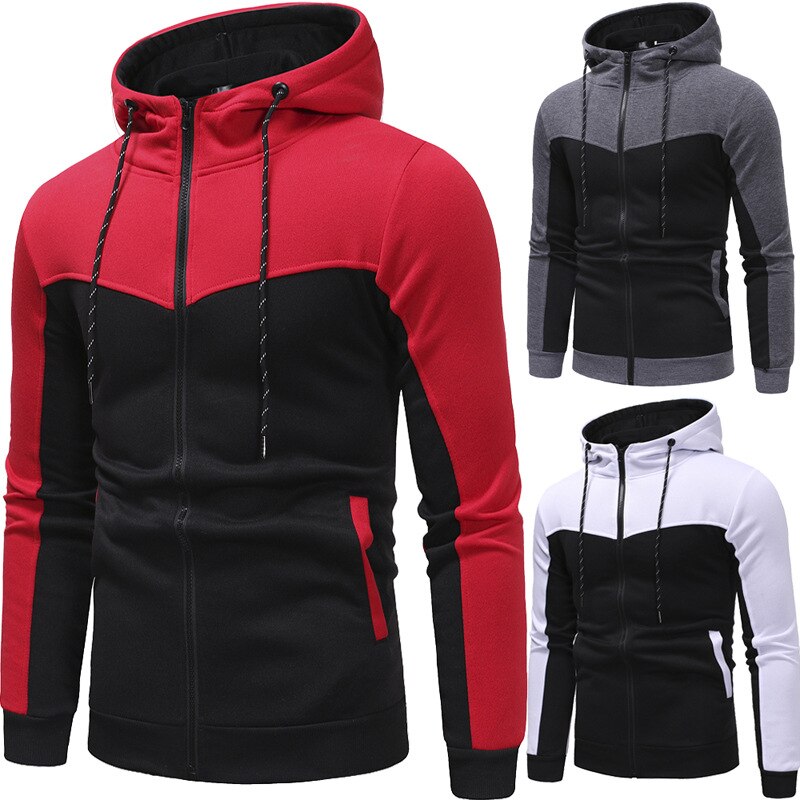 Men's Colorblock Zipper Hoodie + Side Striped Sweatpants Skinny Tracksuit