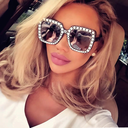 Oversized Square Rhinestone Diamond Women's UV400 Sunglasses