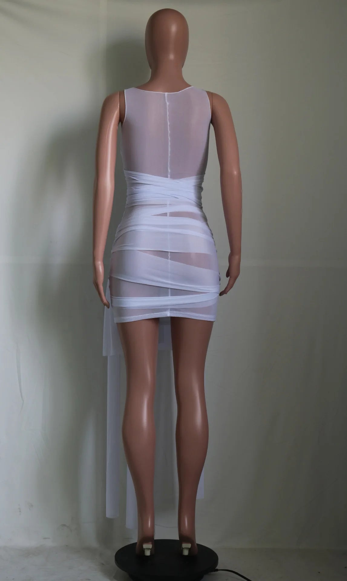Sleeveless Bandage Criss-Cross Hollow-Out Design Transparent Mesh Mini Club Party/Prom Dress