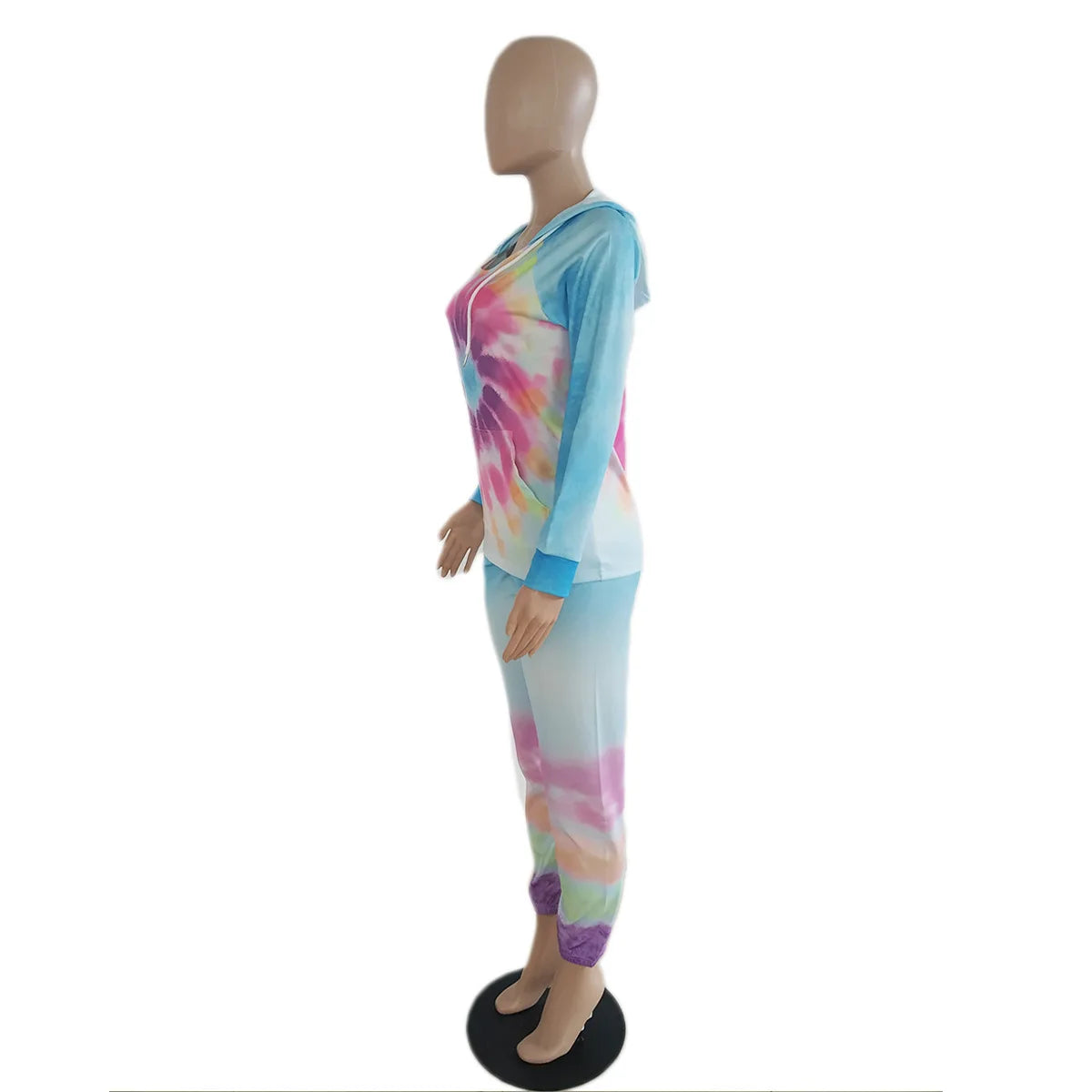 Pastel Tie-Dye Print O-Neck Long Sleeve Hoodie Sweatshirt + Sweatpants Ladies Tracksuit