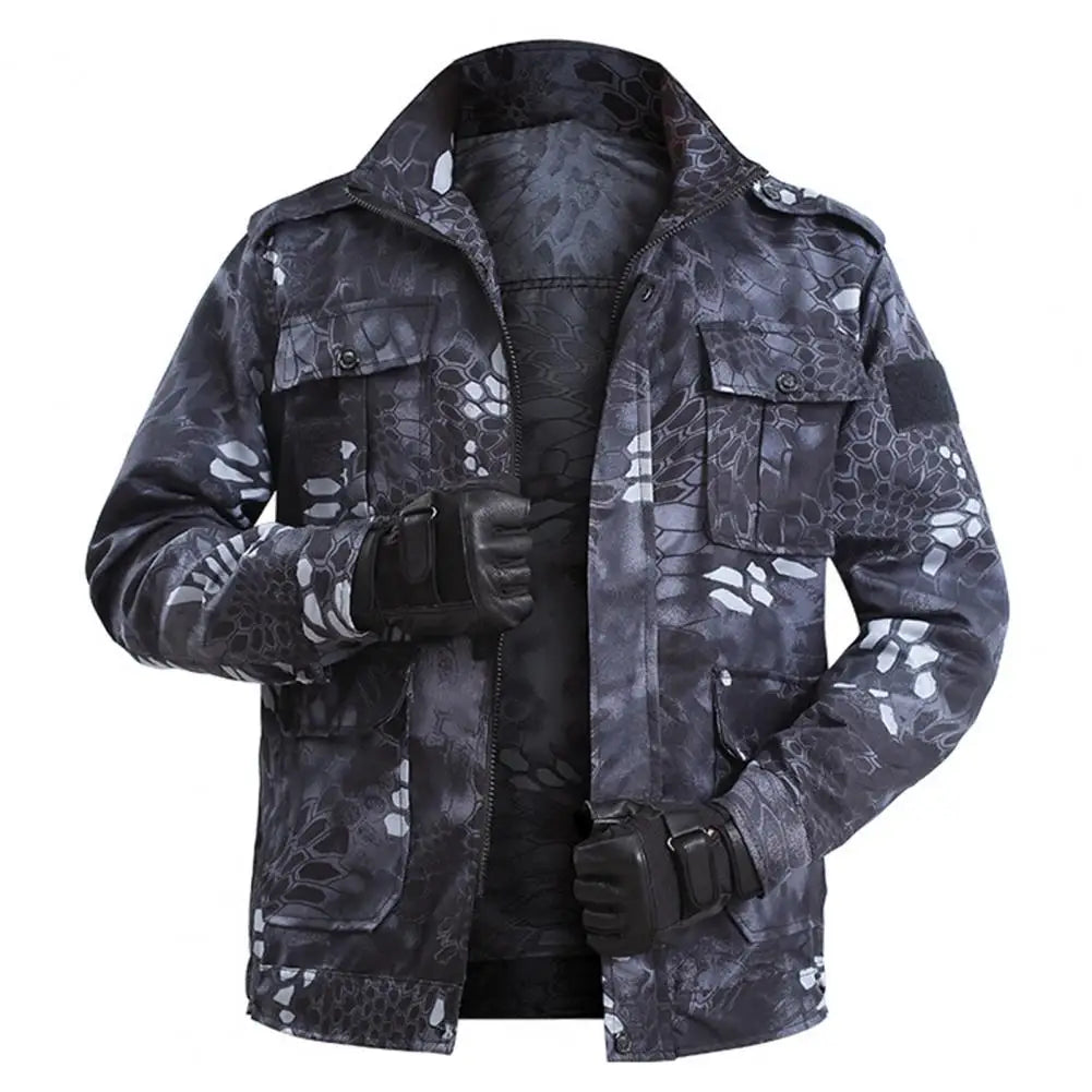 Denim Men's Black/Grey Camouflage Utility Multi-Pocketed Cargo Jean Jacket + Matching Jeans 2-Piece Set