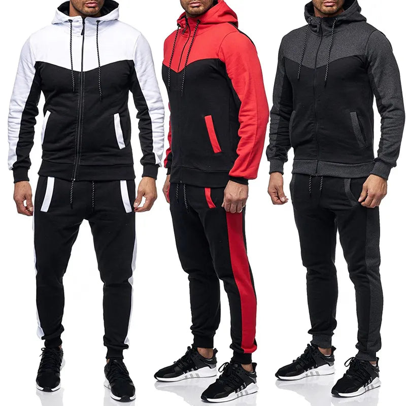 Men's Colorblock Zipper Hoodie + Side Striped Sweatpants Skinny Tracksuit