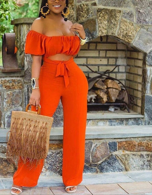 Bohemian Off Shoulder Cut-Out Wide Leg Jumpsuit