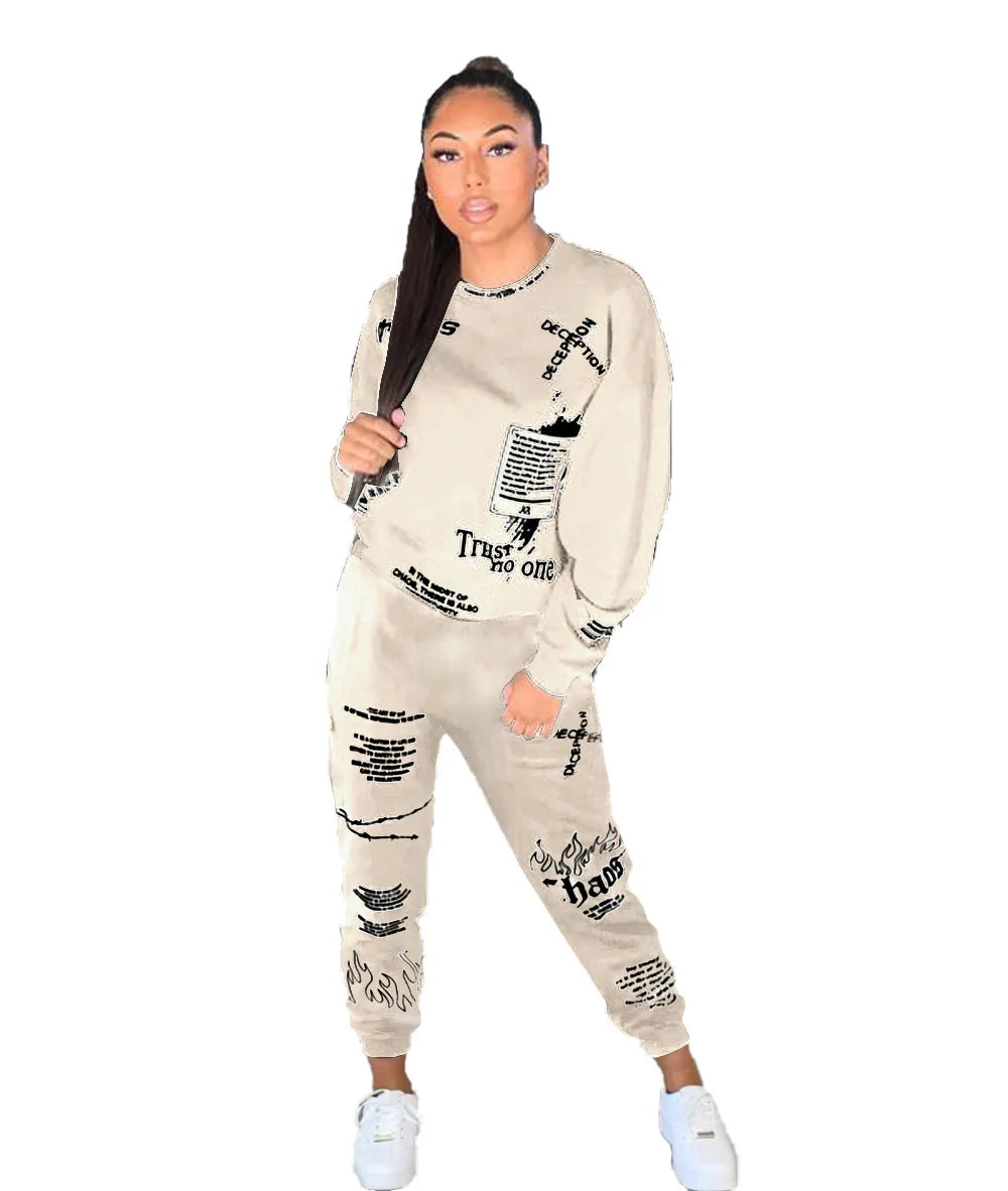 Women Tracksuit 2 Pieces Set Autumn Letter Printed Oversized Hoodies Sweatshirt Pants Suit Sweatpants Outfits Matching Sets