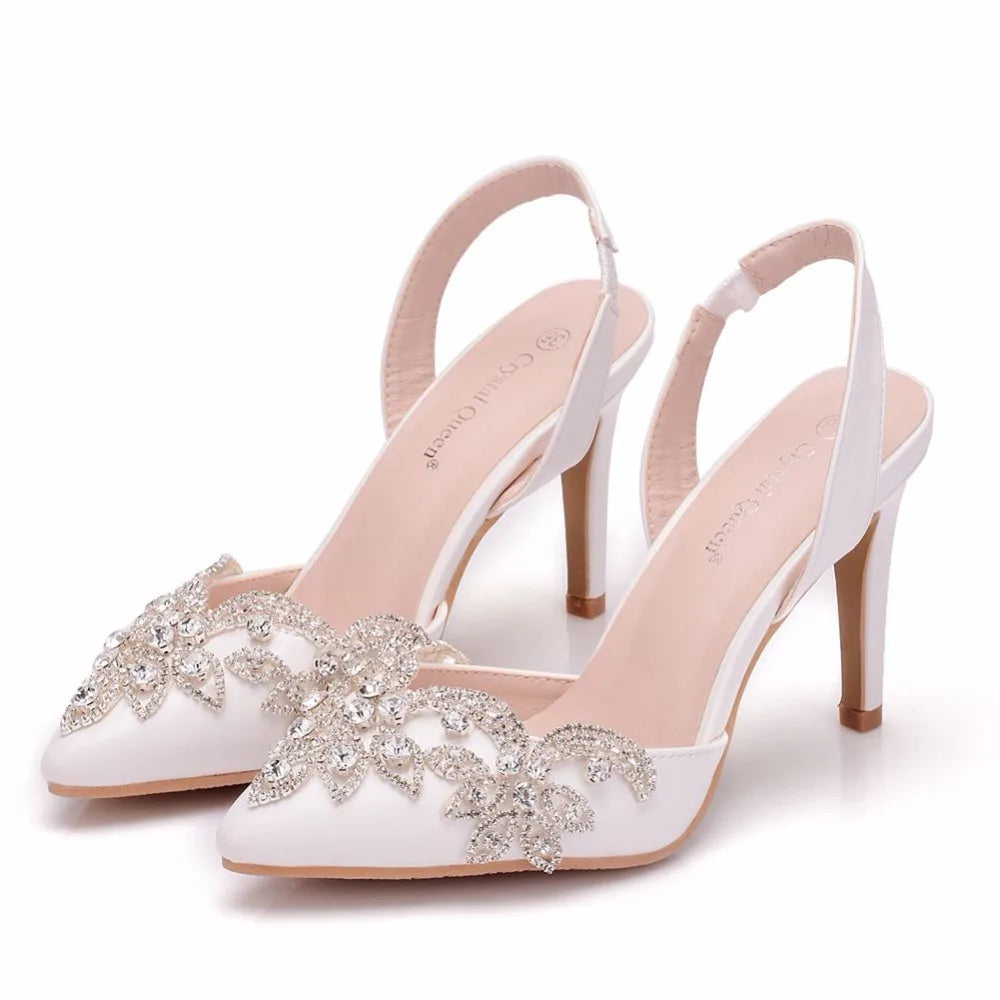 Crystal Queen Rhinestone Wedding Bridal Pointed Toe High Heel Party/ Prom/Bridesmaid Slingback Pumps