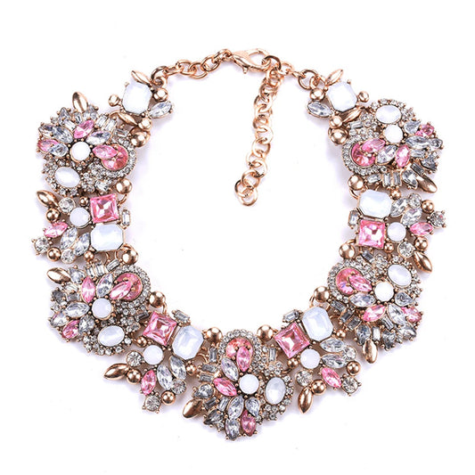 Rhinestone Flower Crystal Statement Bib Collar Choker Necklace