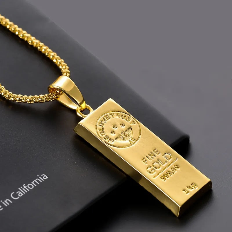 "WE TRUST" Australian Gold Color Bar Pendant Chain