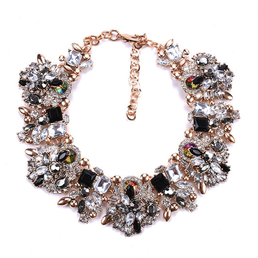 Rhinestone Flower Crystal Statement Bib Collar Choker Necklace