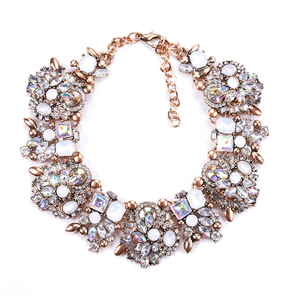 Rhinestone Flower Crystal Statement Bib Collar Choker Necklace