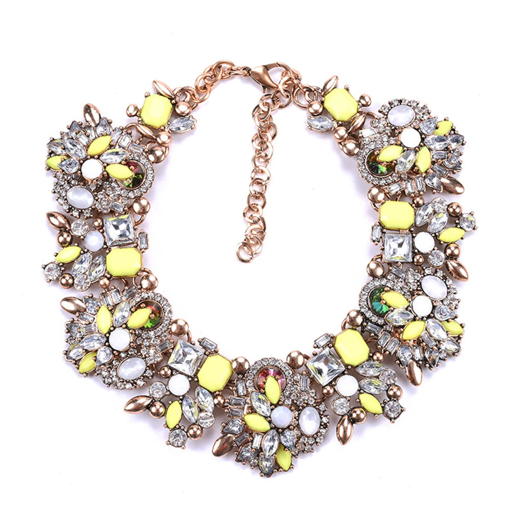 Rhinestone Flower Crystal Statement Bib Collar Choker Necklace