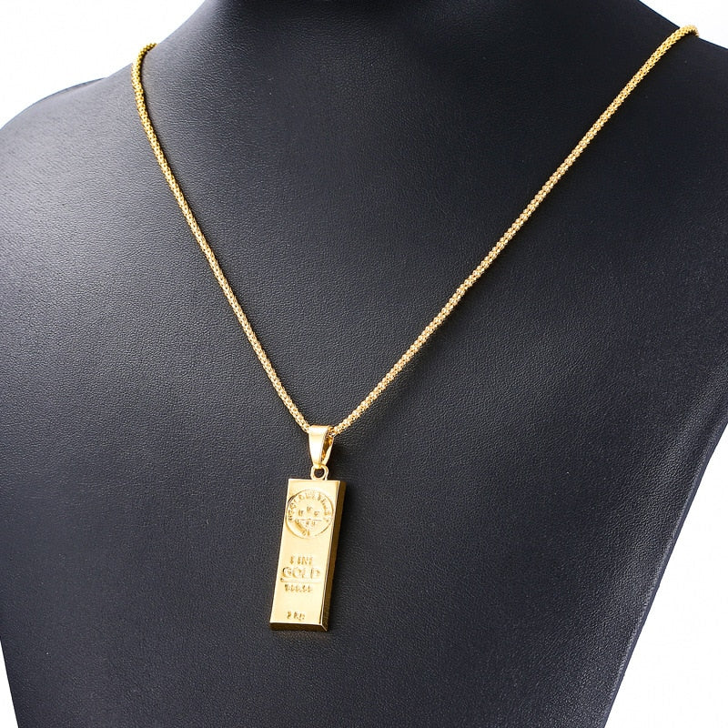 "WE TRUST" Australian Gold Color Bar Pendant Chain