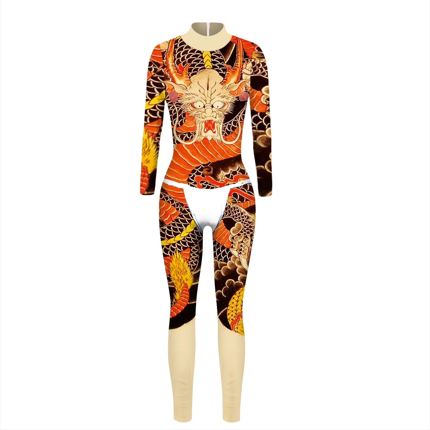 Multi-Colored 3D Graphic Printed Long Sleeve Women's Skin Tight Jumpsuit