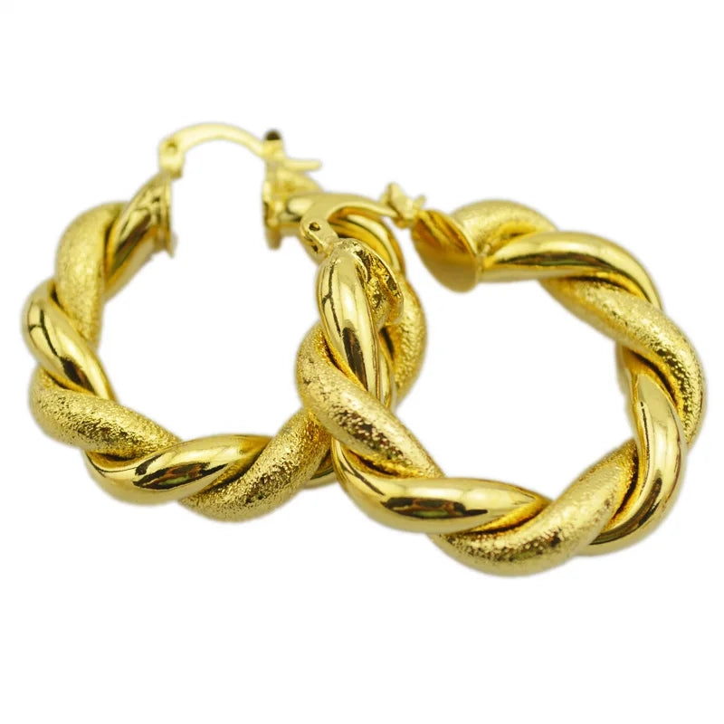 Twisted African Gold Color Hoop Earrings