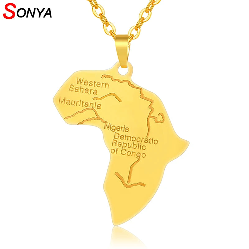 Gold Color African Nigerians Map Stainless Steel Pendant Necklace