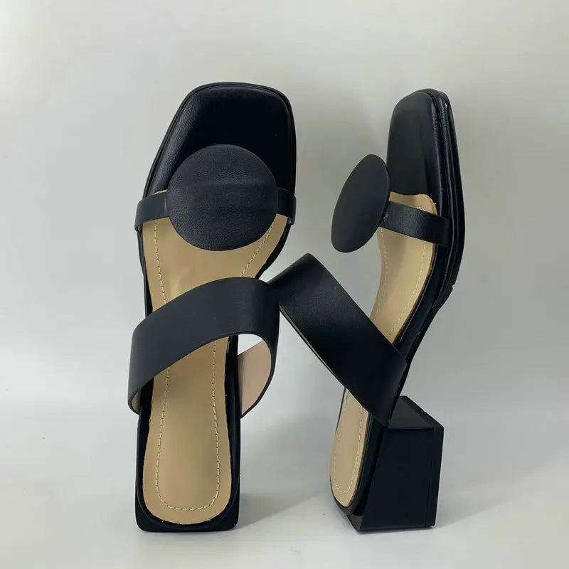 Shallow Open Toe Flat Double Strap Square Heel Women's Sandals to size 15