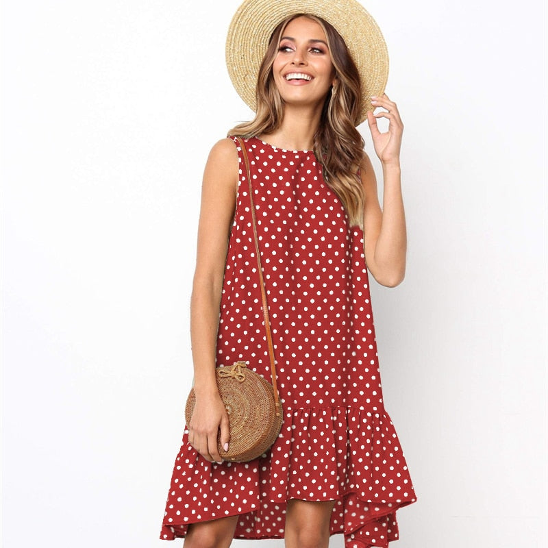 Polka Dot Chiffon Sleeveless Mini Sundress Plus to 3X