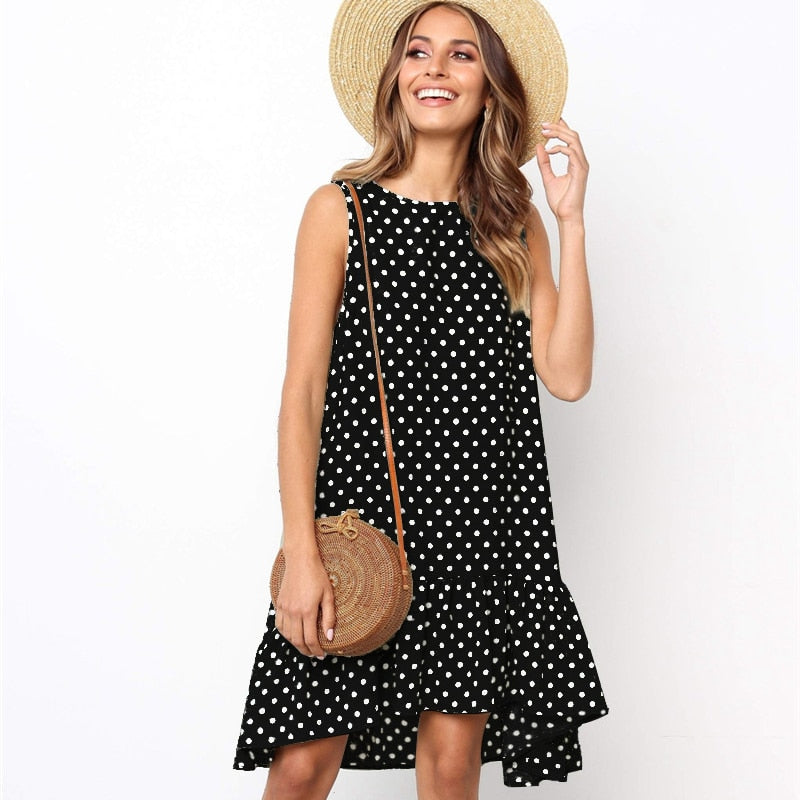 Polka Dot Chiffon Sleeveless Mini Sundress Plus to 3X