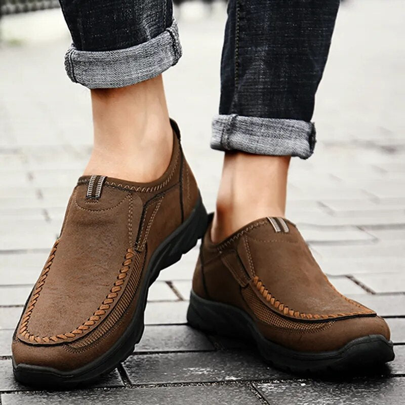 Men Casual Handmade Retro Thick Sole Slip On Loafers