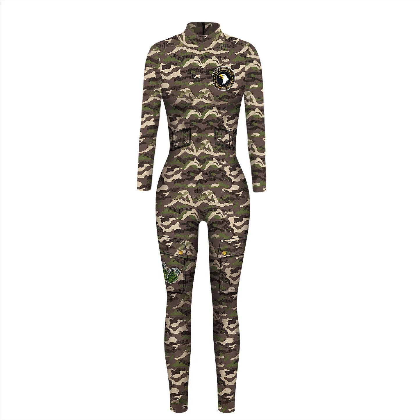 Multi-Colored 3D Graphic Printed Long Sleeve Women's Skin Tight Jumpsuit