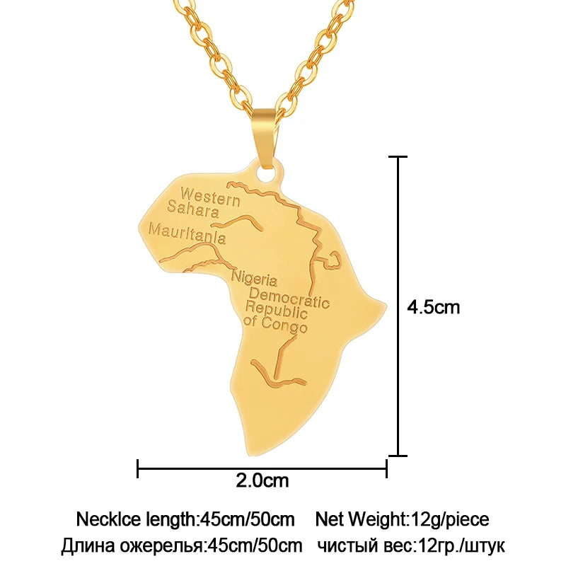 Gold Color African Nigerians Map Stainless Steel Pendant Necklace